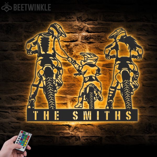 Custom-Family-Motocross-Biker-Metal-Wall-Art-LED-Light-8