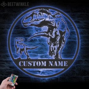 Custom-Father-Son-T-Rex-Tyrannosaurus-Dinosaur-Metal-Wall-Art-LED-Light-2