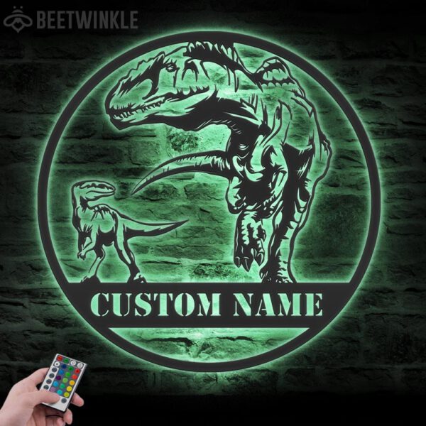 Custom-Father-Son-T-Rex-Tyrannosaurus-Dinosaur-Metal-Wall-Art-LED-Light-3