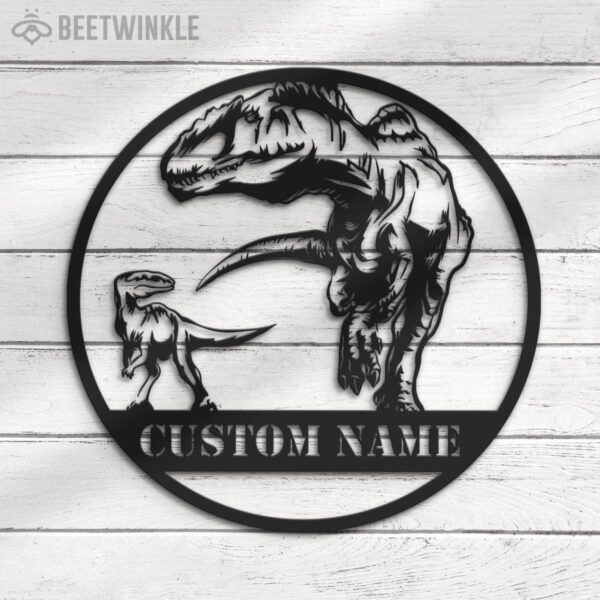 Custom-Father-Son-T-Rex-Tyrannosaurus-Dinosaur-Metal-Wall-Art-LED-Light-6