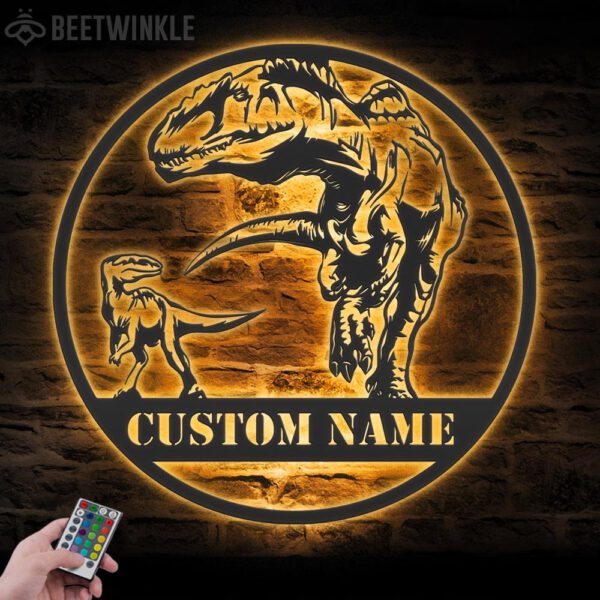 Custom-Father-Son-T-Rex-Tyrannosaurus-Dinosaur-Metal-Wall-Art-LED-Light-7