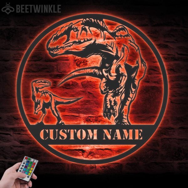 Custom-Father-Son-T-Rex-Tyrannosaurus-Dinosaur-Metal-Wall-Art-LED-Light-8