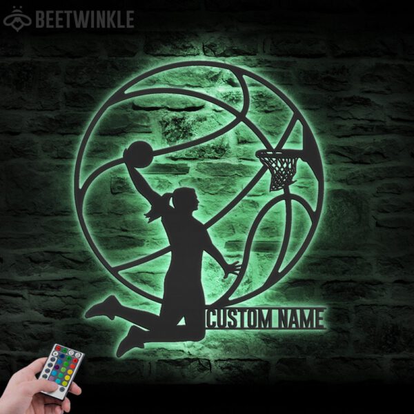 Custom-Female-Basketball-Metal-Wall-Art-LED-Light