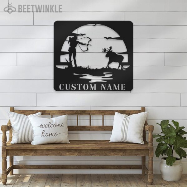 Custom-Female-Deer-Hunting-Sunset-Metal-Wall-Art-LED-Light-3