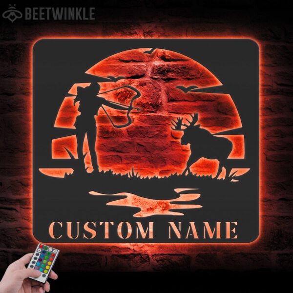 Custom-Female-Deer-Hunting-Sunset-Metal-Wall-Art-LED-Light-8