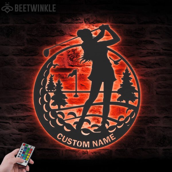 Custom-Female-Golfing-Metal-Wall-Art-LED-Light-2