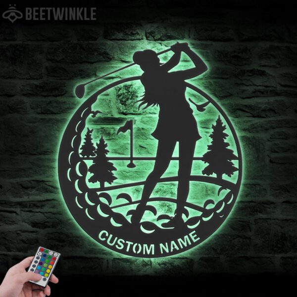 Custom-Female-Golfing-Metal-Wall-Art-LED-Light