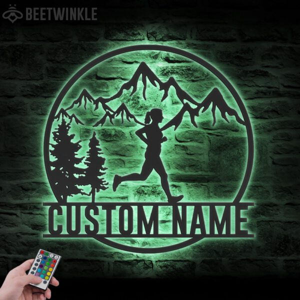 Custom-Female-Trail-Running-Metal-Wall-Art-LED-Light-5