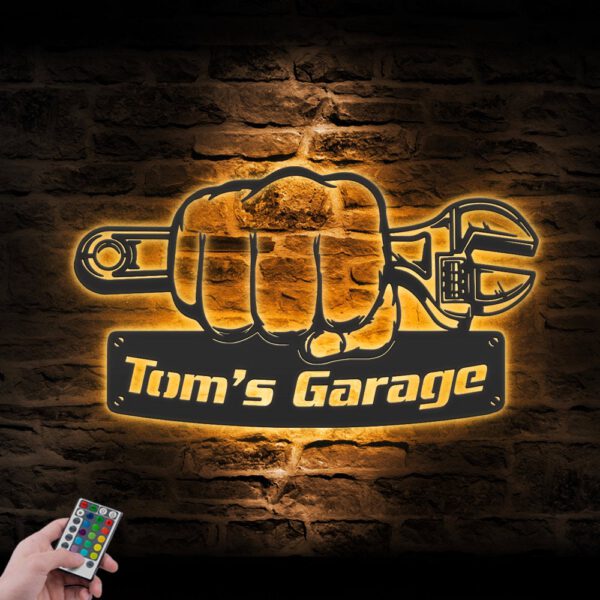 Custom-Fist-Pump-Wrench-Garage-Metal-Wall-Art-LED-Light-8