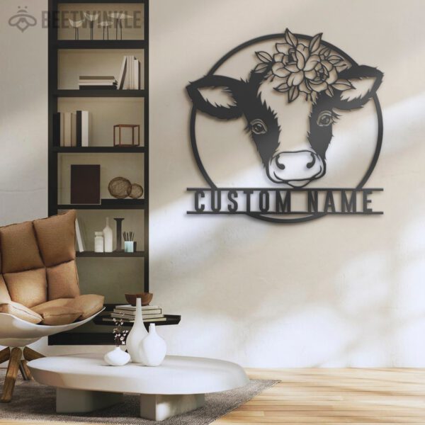 Custom-Floral-Baby-Dairy-Cow-Farmhouse-Metal-Wall-Art-LED-Light-7