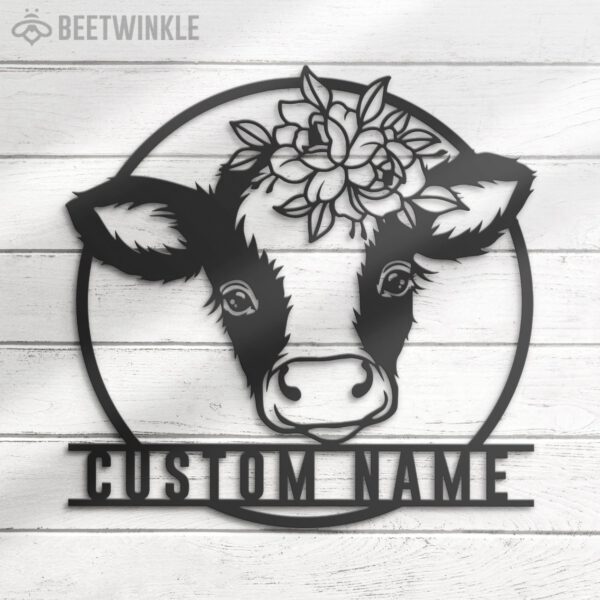 Custom-Floral-Baby-Dairy-Cow-Farmhouse-Metal-Wall-Art-LED-Light-8