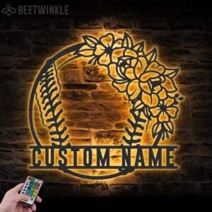 Custom-Floral-Ball-Baseball-Mom-Metal-Wall-Art-LED-Light-2