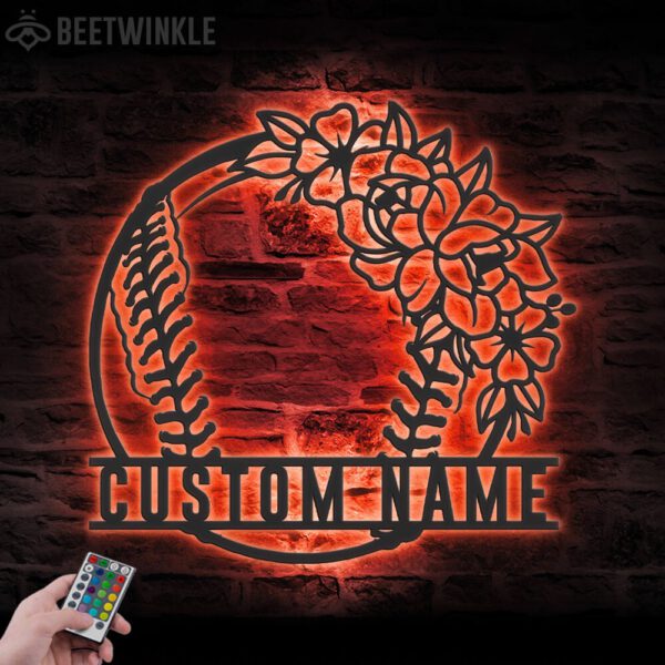 Custom-Floral-Ball-Baseball-Mom-Metal-Wall-Art-LED-Light-6