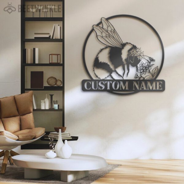 Custom-Floral-Bee-Metal-Wall-Art-LED-Light