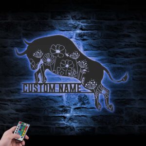 Custom-Floral-Bull-Farmhouse-Metal-Wall-Art-LED-Light-3