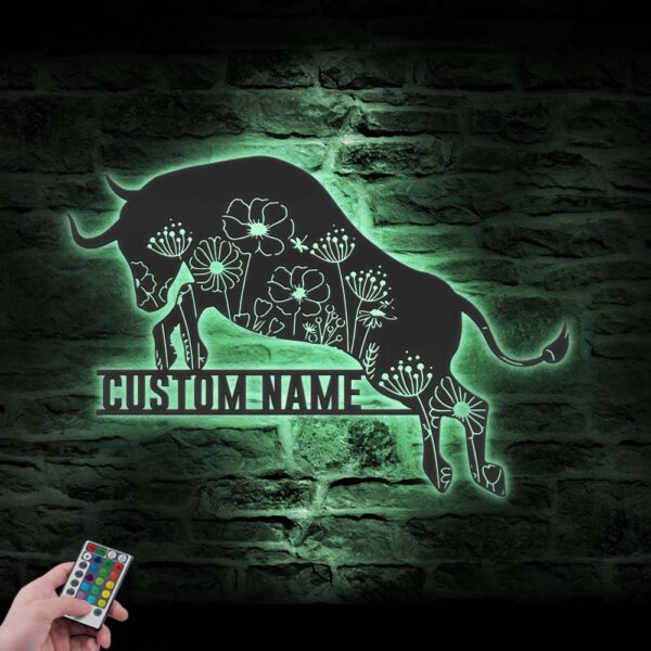 Custom-Floral-Bull-Farmhouse-Metal-Wall-Art-LED-Light-4