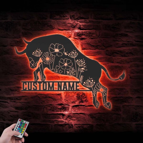 Custom-Floral-Bull-Farmhouse-Metal-Wall-Art-LED-Light-5