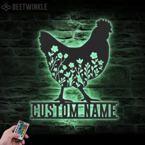 Custom-Floral-Chicken-Farmhouse-Metal-Wall-Art-LED-Light-3