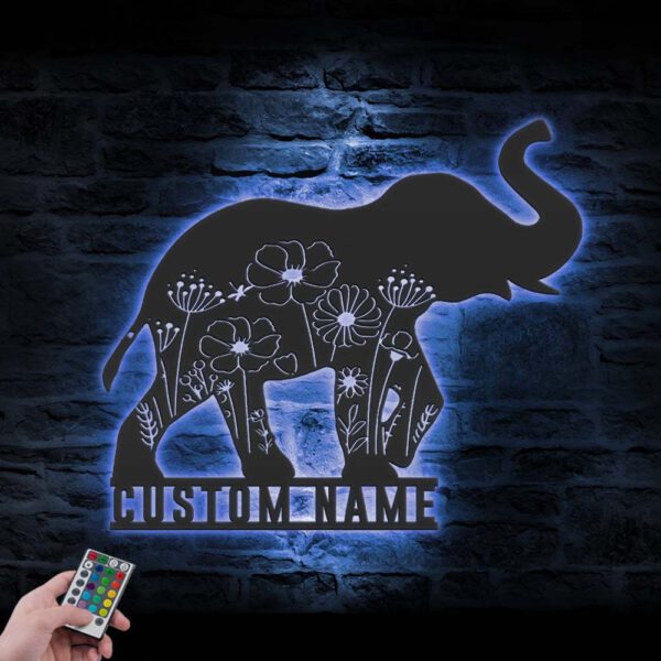 Custom-Floral-Elephant-Metal-Wall-Art-LED-Light-4