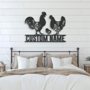 Custom-Floral-Family-Chicken-Farm-Metal-Wall-Art-LED-Light-3