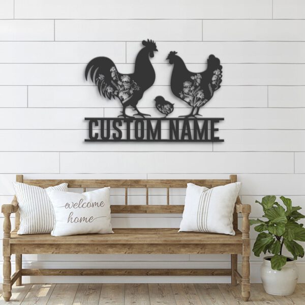 Custom-Floral-Family-Chicken-Farm-Metal-Wall-Art-LED-Light-8