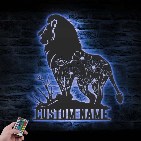 Custom-Floral-King-Lion-Metal-Wall-Art-LED-Light