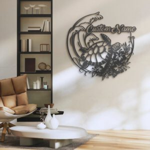 Custom-Floral-Turtle-With-Wave-Metal-Wall-Art-LED-Light-2