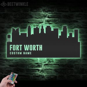 Custom-Fort-Worth-Skyline-Metal-Wall-Art-LED-Light-3