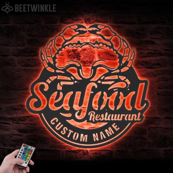 Custom-Fresh-Seafood-Crab-Shack-Metal-Wall-Art-LED-Light-2