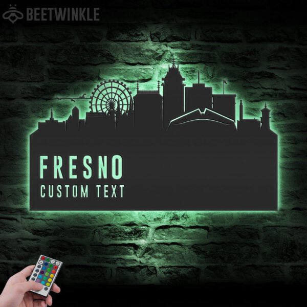 Custom-Fresno-Skyline-Metal-Wall-Art-LED-Light-4