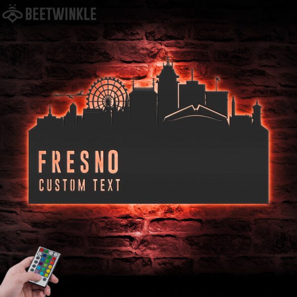 Custom-Fresno-Skyline-Metal-Wall-Art-LED-Light-8