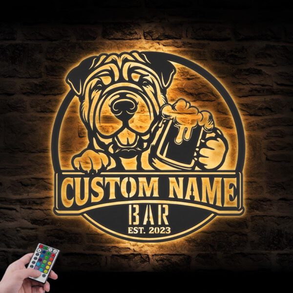 Custom-Funny-Chinese-Shar-Pei-Thirsty-Beer-Pub-Metal-Wall-Art-LED-Light_1