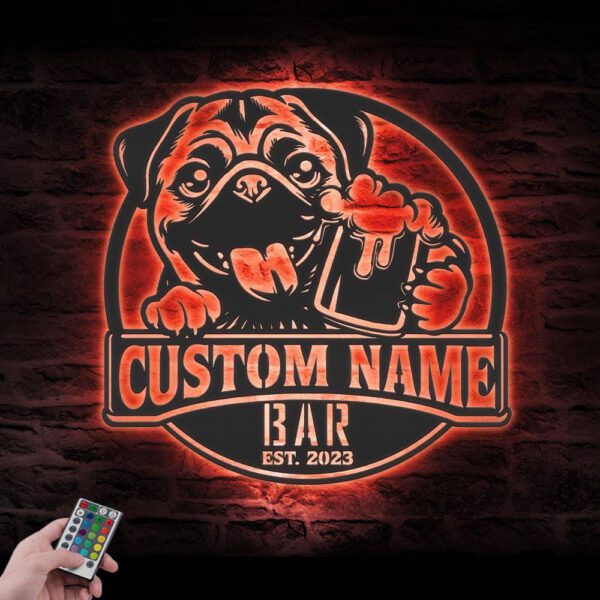 Custom-Funny-Fawn-Pug-Thirsty-Beer-Pub-Metal-Wall-Art-LED-Light_2