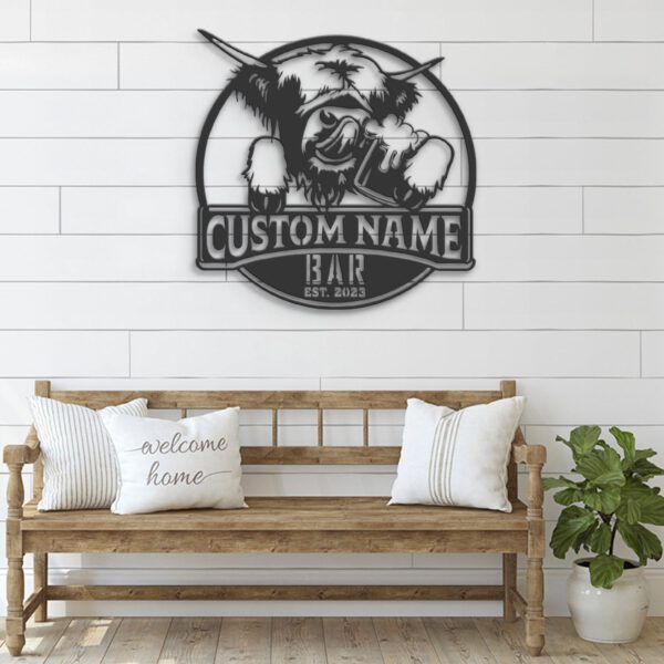 Custom-Funny-Highland-Cow-Thirsty-Beer-Pub-Metal-Wall-Art-LED-Light-2