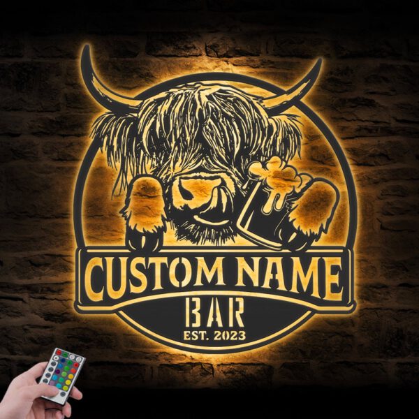 Custom-Funny-Highland-Cow-Thirsty-Beer-Pub-Metal-Wall-Art-LED-Light-4-2