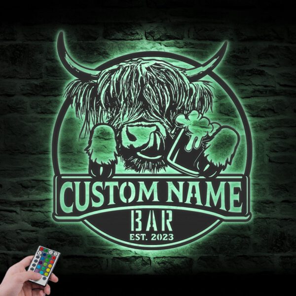 Custom-Funny-Highland-Cow-Thirsty-Beer-Pub-Metal-Wall-Art-LED-Light-5-1