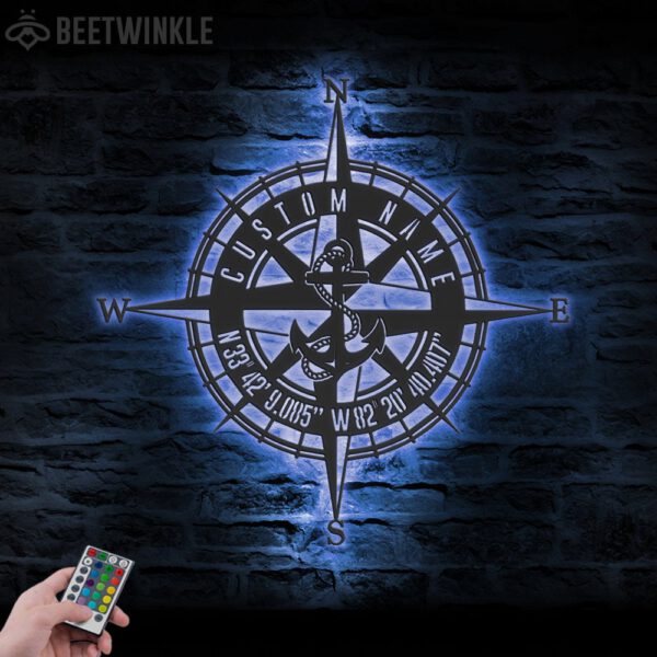 Custom-GPS-Anchor-Compass-Metal-Wall-Art-LED-Light-7