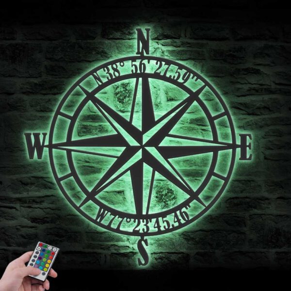 Custom-GPS-Nautical-Compass-Rose-Metal-Wall-Art-LED-Light-12