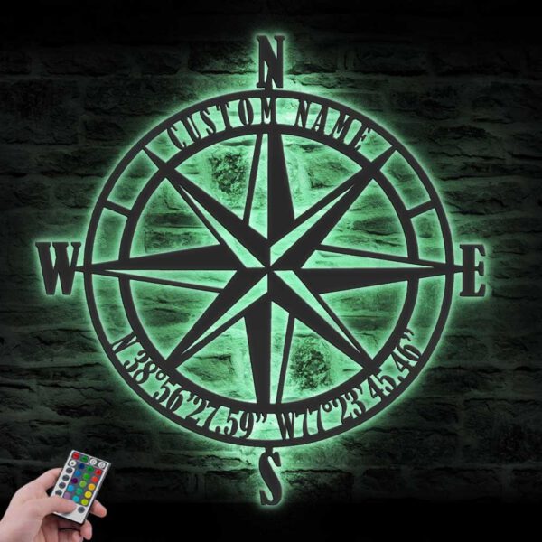 Custom-GPS-Nautical-Compass-Rose-Metal-Wall-Art-LED-Light-15