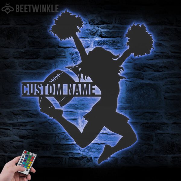 Custom-Girl-American-Football-Cheerleading-Metal-Wall-Art-LED-Light-3