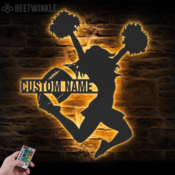 Custom-Girl-American-Football-Cheerleading-Metal-Wall-Art-LED-Light-4