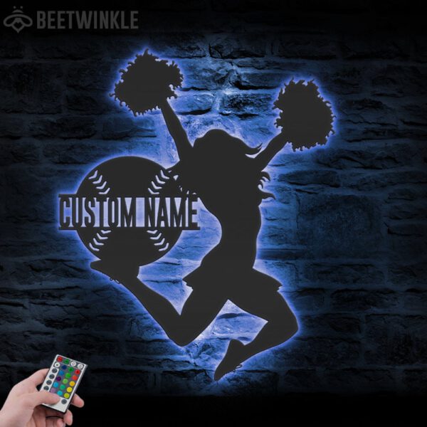 Custom-Girl-Baseball-Cheerleading-Metal-Wall-Art-LED-Light-2