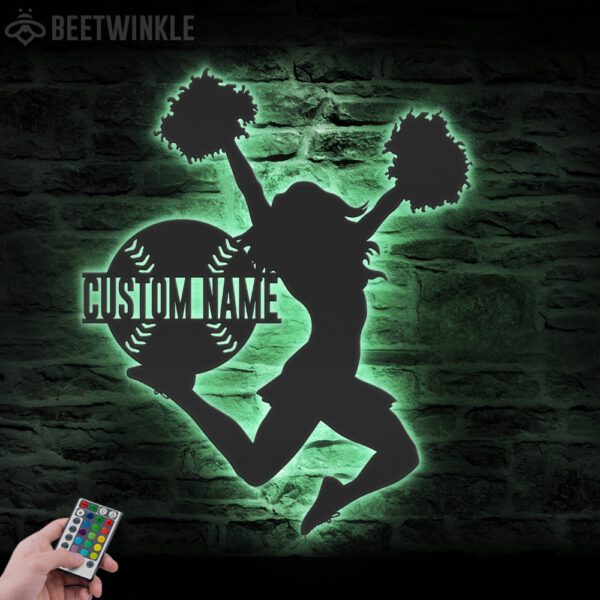 Custom-Girl-Baseball-Cheerleading-Metal-Wall-Art-LED-Light-5