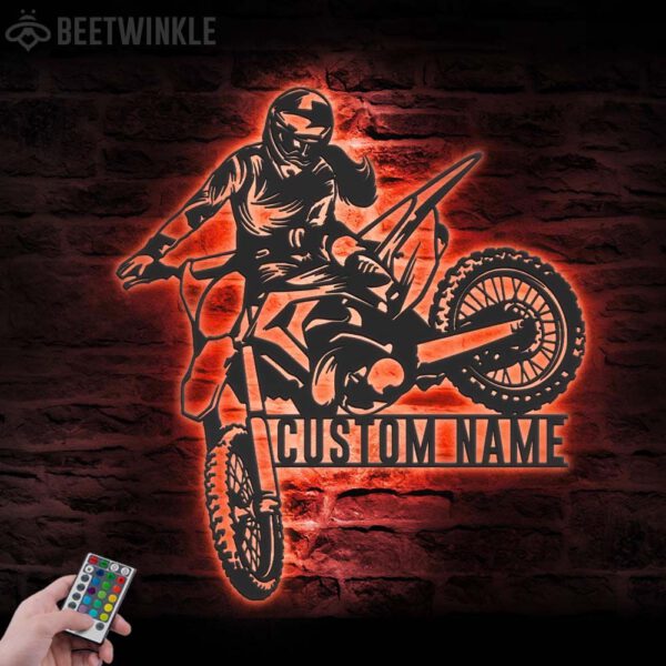 Custom-Girl-Motocross-Biker-Metal-Wall-Art-LED-Light-8