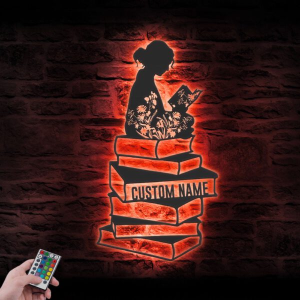 Custom-Girl-Reading-Book-Metal-Wall-Art-LED-Light-5