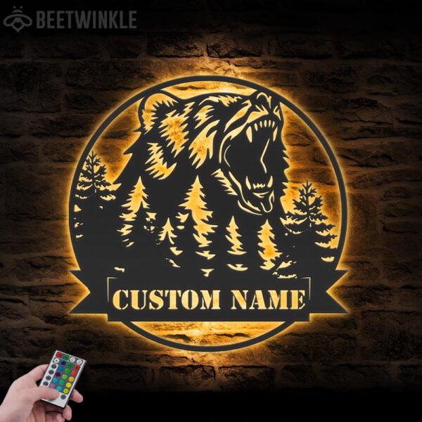 Custom-Grizzly-Bear-Metal-Wall-Art-LED-Light-1