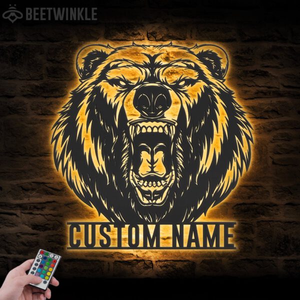 Custom-Grizzly-Bear-Metal-Wall-Art-LED-Light-5