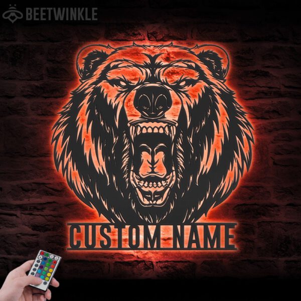 Custom-Grizzly-Bear-Metal-Wall-Art-LED-Light-6