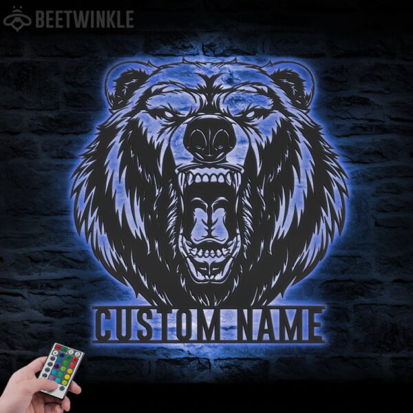 Custom-Grizzly-Bear-Metal-Wall-Art-LED-Light