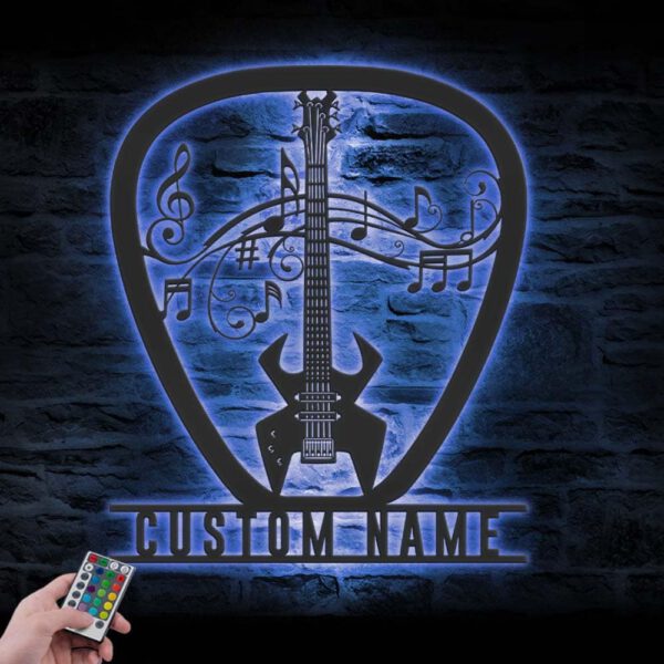 Custom-Guitar-Pick-Metal-Wall-Art-LED-Light-2